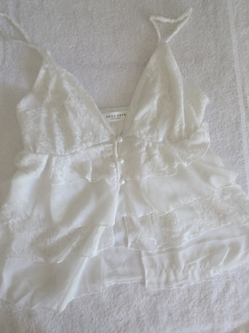 NWT Good Days Project White Tiered Ruffle Lace Cami Top Coquette Fairy